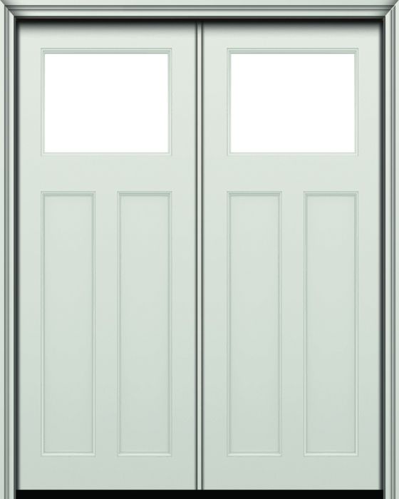 96" 2 Panel Top View Craftsman Smooth Fiberglass Direct Glazed Double Door