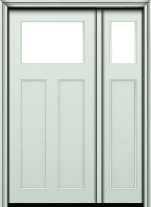 80" 2 Panel Top View Craftsman Smooth Fiberglass Direct Glazed Single Door, Sidelite