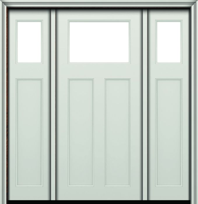 80" 2 Panel Top View Craftsman Smooth Fiberglass Direct Glazed Single Door, Sidelites