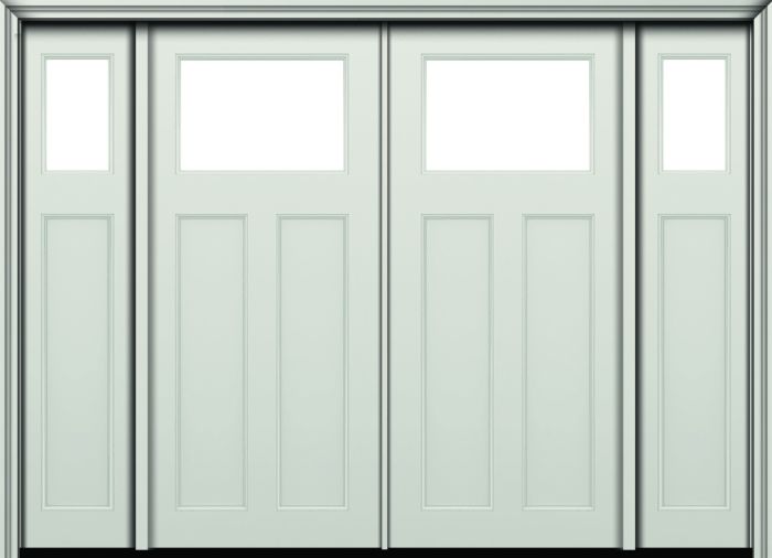 80" 2 Panel Top View Craftsman Smooth Fiberglass Direct Glazed Double Door, Sidelites