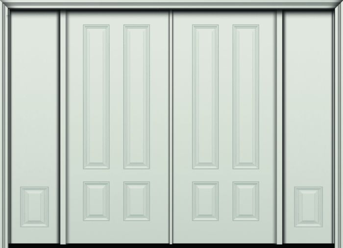 80" 4 Panel Colonial Smooth Fiberglass Double Door, Sidelites
