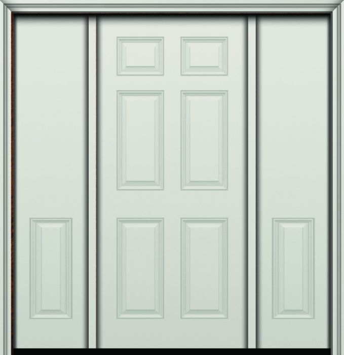 80" 6 Panel Colonial Smooth Fiberglass Single Door, Sidelites