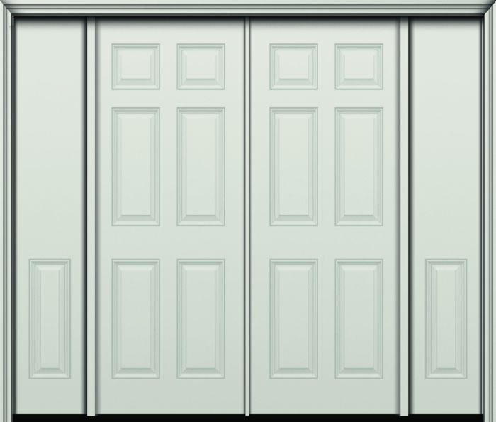 96" 6 Panel Colonial Smooth Fiberglass Double Door, Sidelites