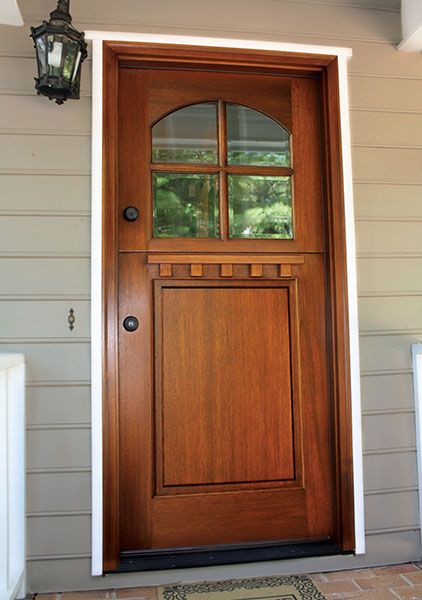 80" Craftsman Mahogany 1 Panel TDL 4 Lite Arched Single Door, Dutch Door