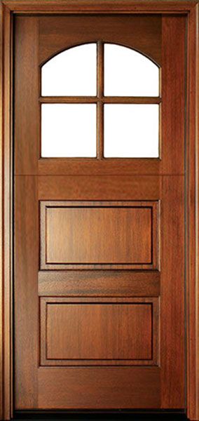 80" Craftsman Mahogany 2 Panel Horizontal TDL 4 Lite Arched Single Door, Dutch Door