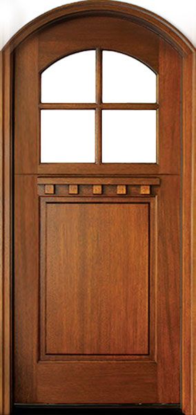 80" Craftsman Mahogany 1 Panel TDL 4 Lite Arched Single Door/Arch Top, Dutch Door