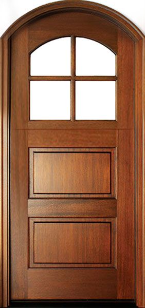 80" Craftsman Mahogany 2 Panel Horizontal TDL 4 Lite Arched Single Door/Arch Top, Dutch Door