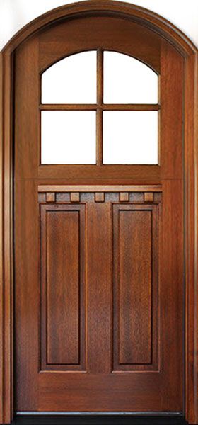 80" Craftsman Mahogany 2 Panel Vertical TDL 4 Lite Arched Single Door/Arch Top, Dutch Door