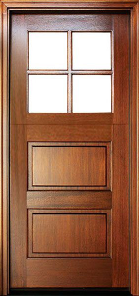 80" Craftsman Mahogany 2 Panel Horizontal TDL 4 Lite Square Single Door, Dutch Door
