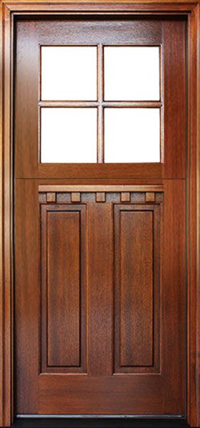 80" Craftsman Mahogany 2 Panel Vertical TDL 4 Lite Square Single Door, Dutch Door