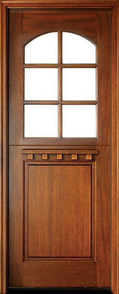 96" Craftsman Mahogany 1 Panel TDL 6 Lite Arched Single Door, Dutch Door
