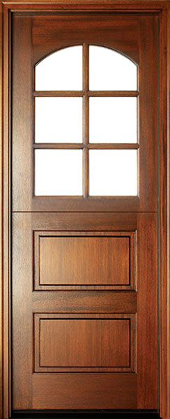 96" Craftsman Mahogany 2 Panel Horizontal TDL 6 Lite Arched Single Door, Dutch Door