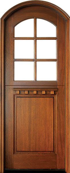 96" Craftsman Mahogany 1 Panel TDL 6 Lite Arched Single Door/Arch Top, Dutch Door