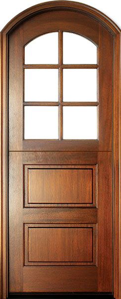 96" Craftsman Mahogany 2 Panel Horizontal TDL 6 Lite Arched Single Door/Arch Top, Dutch Door