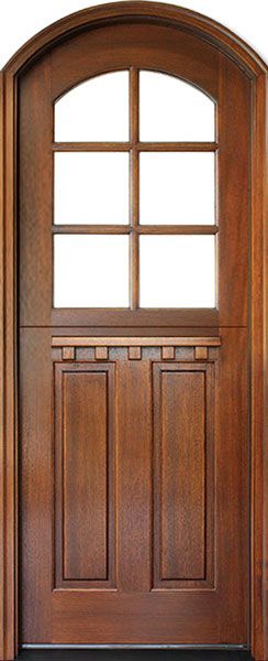 96" Craftsman Mahogany 2 Panel Vertical TDL 6 Lite Arched Single Door/Arch Top, Dutch Door