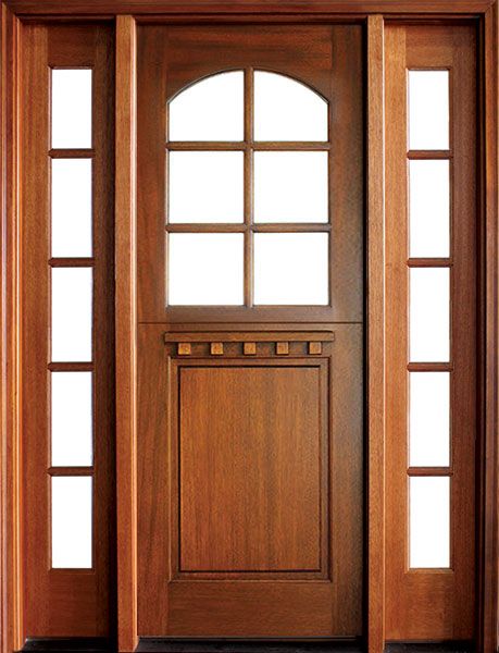 96" Craftsman Mahogany 1 Panel TDL 6 Lite Arched Single Door/2Sidelite, Dutch Door