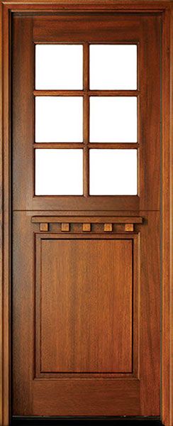 96" Craftsman Mahogany 1 Panel TDL 6 Lite Square Single Door, Dutch Door