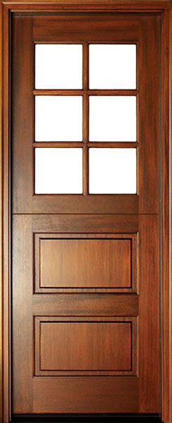 96" Craftsman Mahogany 2 Panel Horizontal TDL 6 Lite Square Single Door, Dutch Door