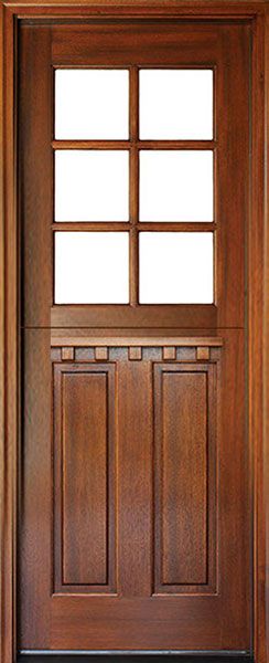 96" Craftsman Mahogany 2 Panel Vertical TDL 6 Lite Square Single Door, Dutch Door