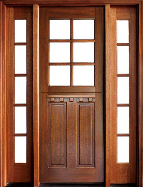 96" Craftsman Mahogany 2 Panel Vertical TDL 6 Lite Square Single Door/2Sidelite, Dutch Door