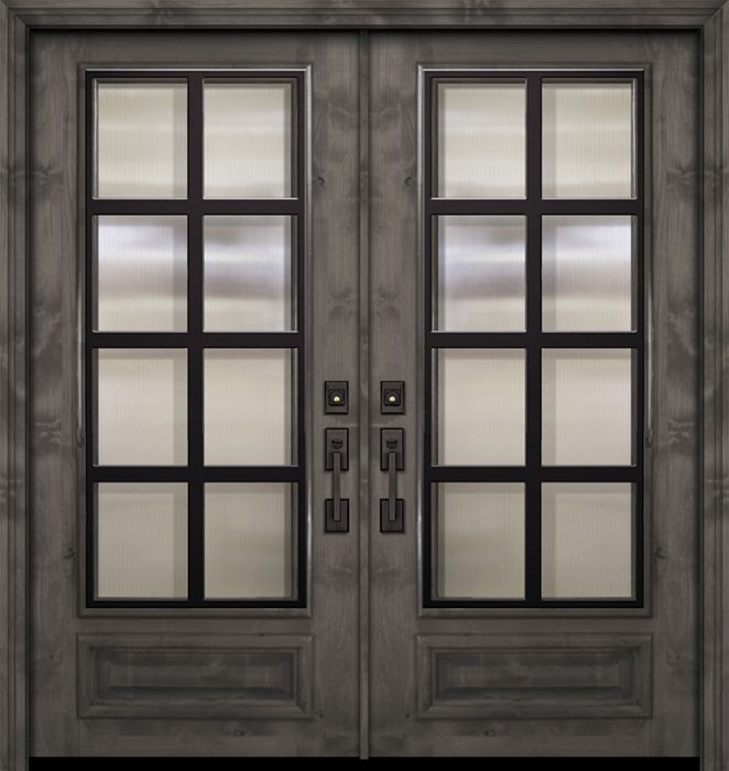 36" x 80" Double 3/4 Lite Minimal Steel Grille Estancia Alder Door