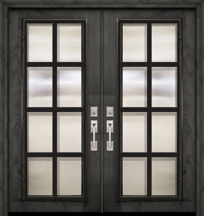 36" x 80" Double Full Lite Minimal Steel Grille Estancia Alder Door
