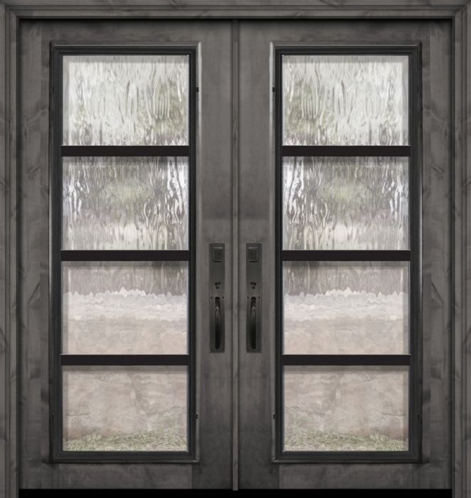 36" x 80" Double Full Lite Urban Steel Grille Estancia Alder Door