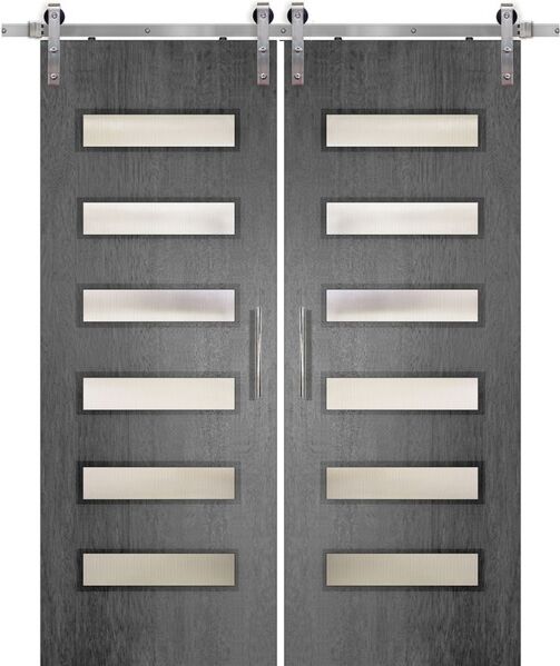 36" x 96" Mahogany 6 Lite Beverely TDL Double Barn Door