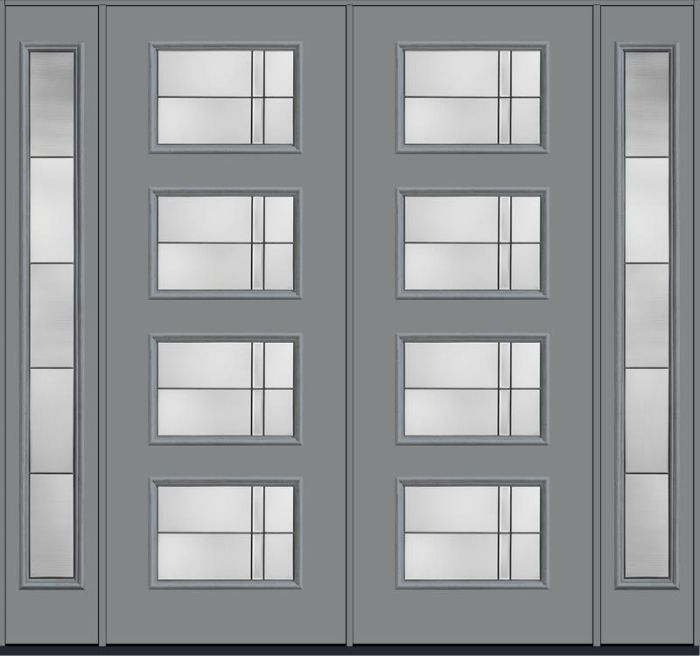 96 Axis Modern Pulse Ari 4-Lite Smooth Fiberglass Double Door,Sidelites , WBD Impact
