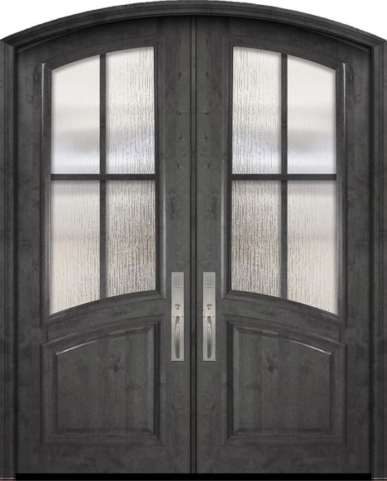 36" x 96" Double Arch Top & Rail 4 Lite SDL Estancia Alder Door