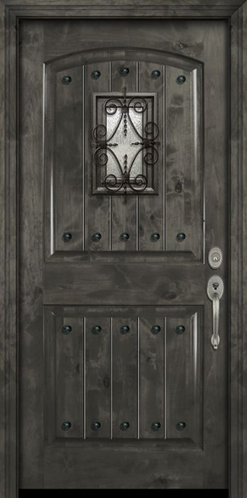 42&quot; x 80&quot; Arch 2 Panel Estancia Alder Door with Speakeasy &amp; Clavos