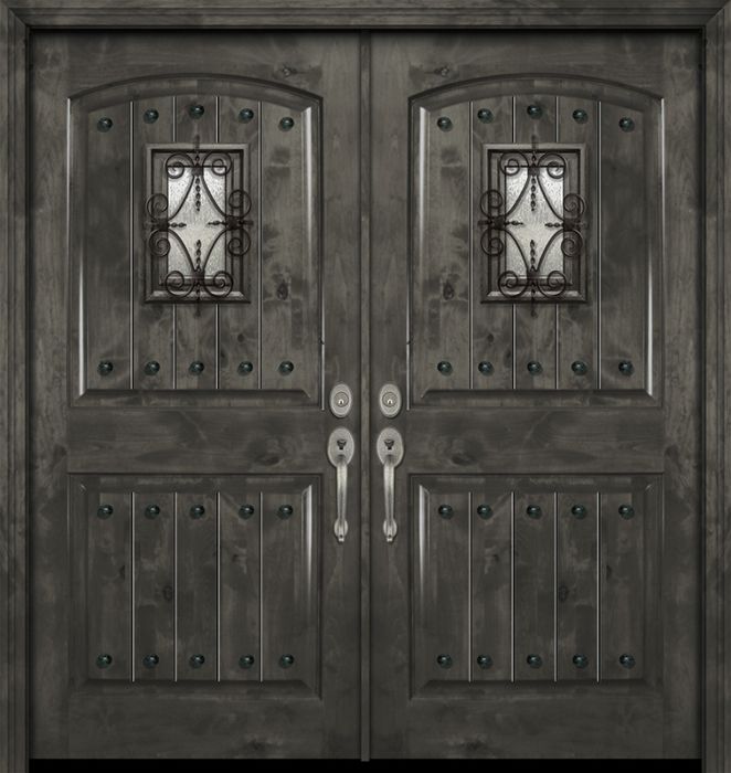 42&quot; x 80&quot; Double Arch 2 Panel Estancia Alder Door with Speakeasy &amp; Clavos