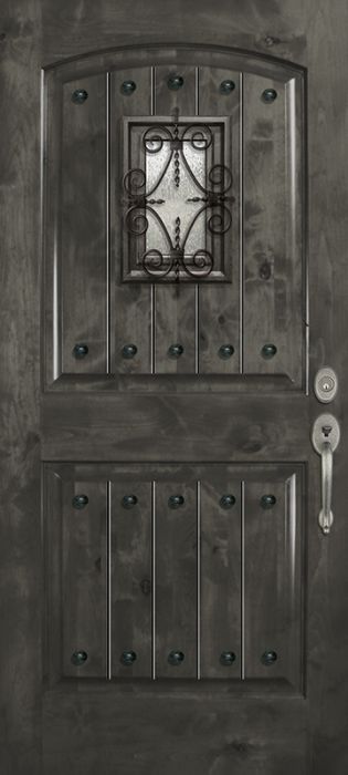 42&quot; x 80&quot; Arch 2 Panel Estancia Alder Door with Speakeasy &amp; Clavos