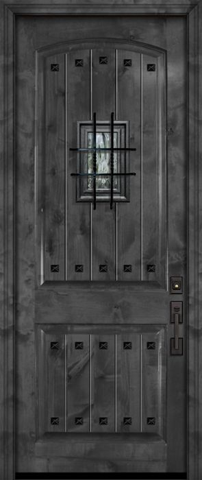 42&quot; x 96&quot; Arch 2 Panel Estancia Alder Door with Speakeasy &amp; Clavos