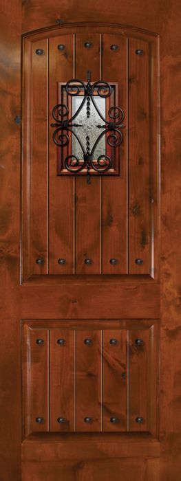 42&quot; x 96&quot; Arch 2 Panel Estancia Alder Door with Speakeasy &amp; Clavos