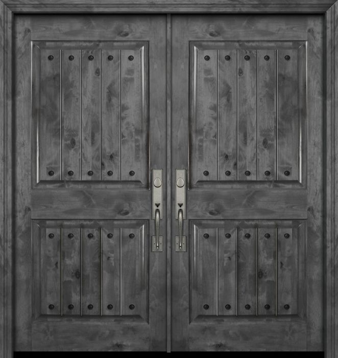 80&quot; Double 2 Panel Square Estancia Alder Door with Clavos