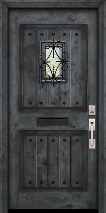 42&quot; x 80&quot; 2 Panel Square Estancia Alder Door with Speakeasy &amp; Clavos