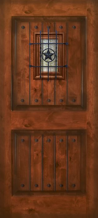 80&quot; 2 Panel Square Estancia Alder Door with Speakeasy &amp; Clavos