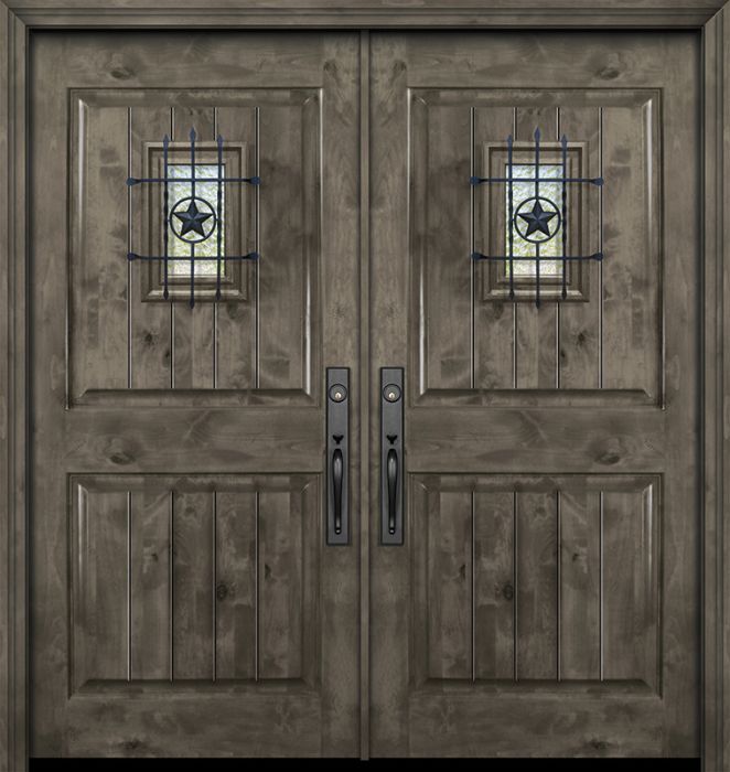 42&quot; x 80&quot; Double 2 Panel Square Estancia Alder Door with Speakeasy
