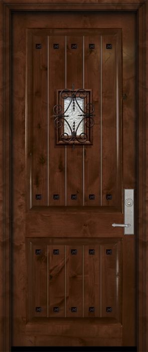 42&quot; x 96&quot; 2 Panel Estancia Alder Door with Speakeasy &amp; Clavos