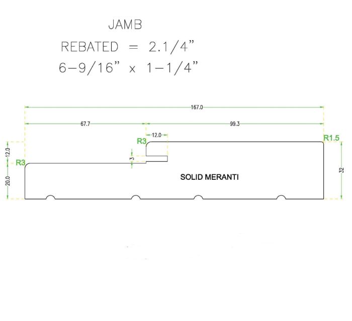 Mahogany (Meranti) Jamb 6.56x1.25x124 for 2-1/4 Doors