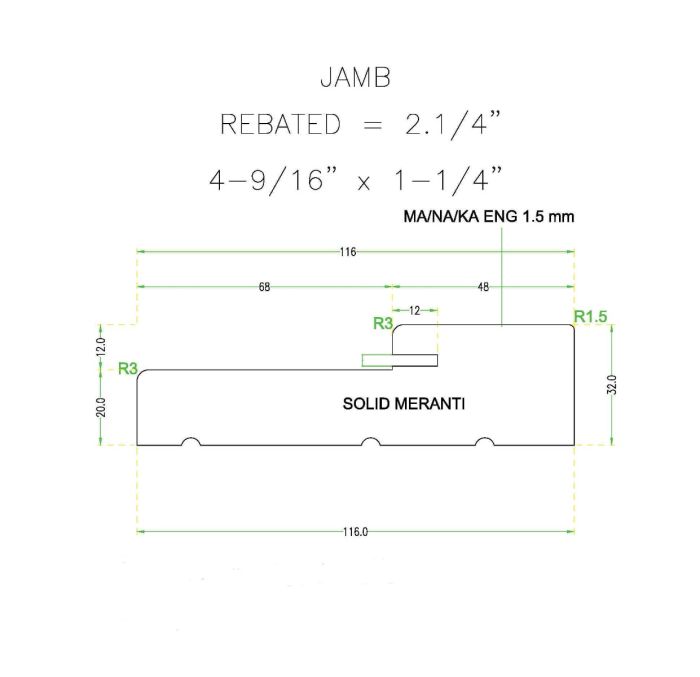 Mahogany (Meranti) Jamb 4.56x1.25x100 for 2-1/4 Doors