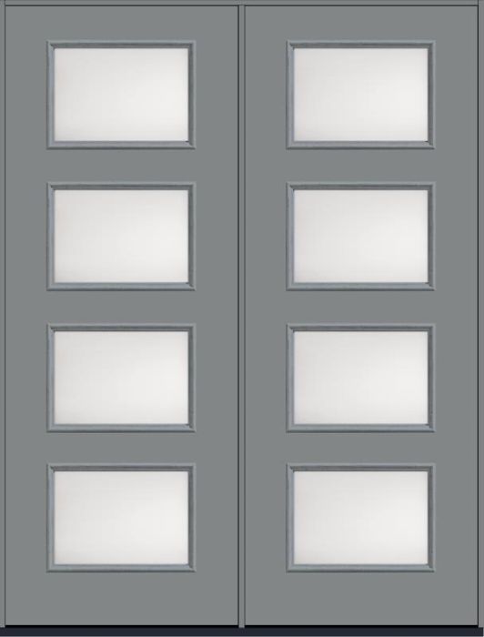96 Satin Etch Modern Pulse Ari 4-Lite Smooth Fiberglass Double Doors , WBD Impact