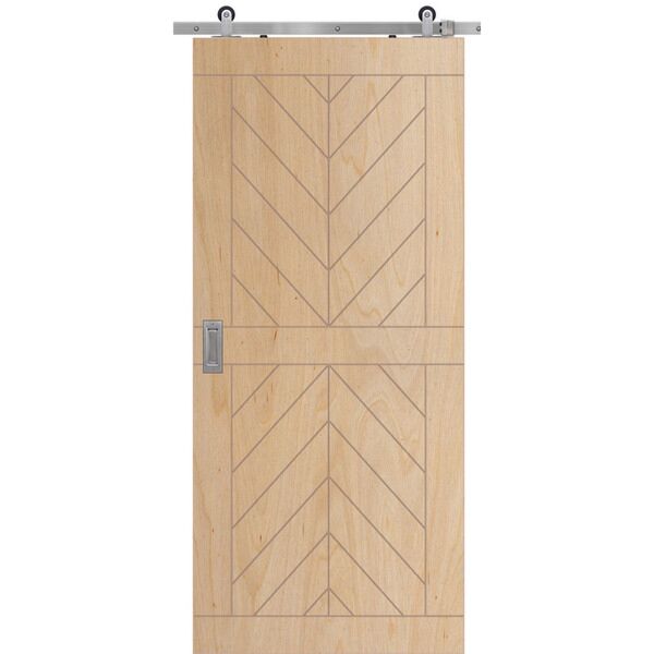 84" Birch 2 Panel Chevron Solid Contemporary Single Barn Door