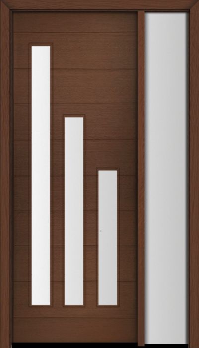 96" Mahogany Flores Diagonal 3 Lite V1 Contemporary Modern Single Door/Sidelite