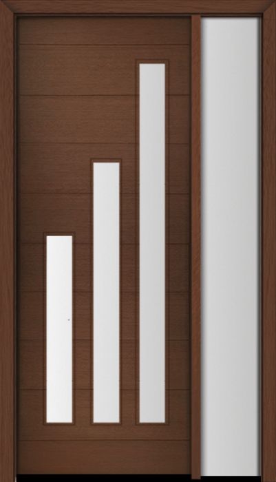 96" Mahogany Flores Diagonal 3 Lite V1 Contemporary Modern Single Door/Sidelite
