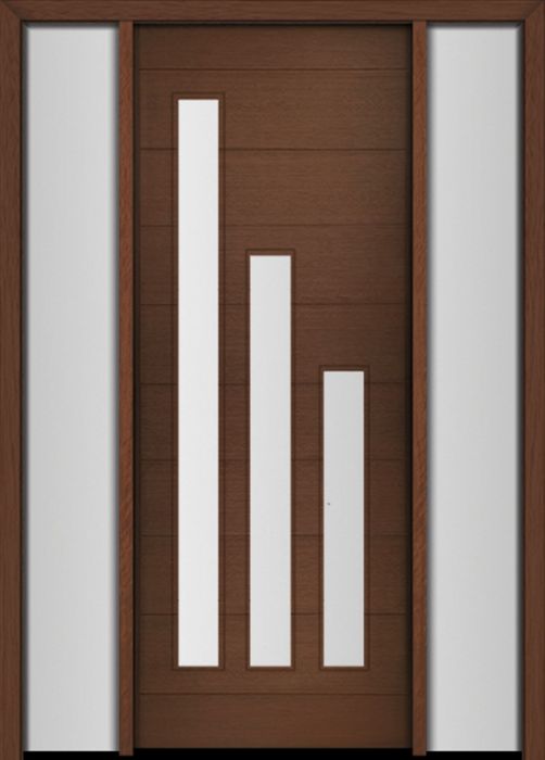 96" Mahogany Flores Diagonal 3 Lite V1 Contemporary Modern Single Door/2Sidelite