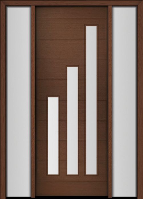 96" Mahogany Flores Diagonal 3 Lite V1 Contemporary Modern Single Door/2Sidelite