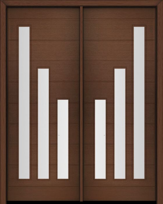 96" Mahogany Flores Diagonal 3 Lite V1 Contemporary Modern Double Door