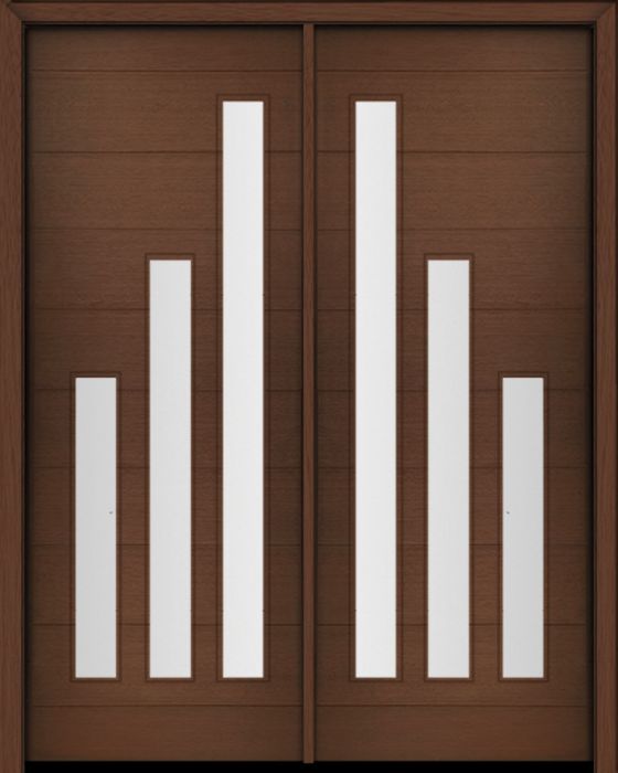 96" Mahogany Flores Diagonal 3 Lite V1 Contemporary Modern Double Door